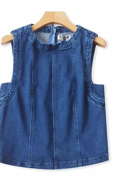 CC8596外贸欧美风时尚女士牛仔马甲春季新款圆领气质百搭背心马夹