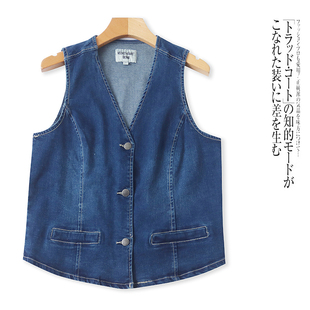 GG7530外贸欧美女装牛仔马甲新款V领纽扣无袖坎肩百搭背心马夹