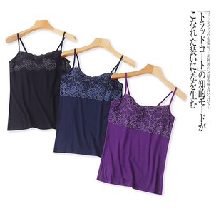 细肩带蕾丝拼色连胸垫弹力修身 新款 背心 女士打底吊带衫 外贸时尚