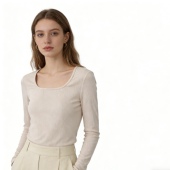 圆领套头弹力修身 新款 显瘦百搭上衣 女士打底衫 EE6965时尚