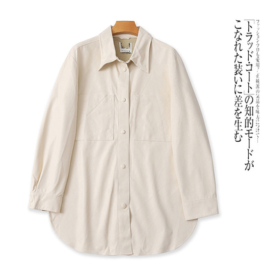 外贸欧美通勤风时尚女装皮衣2025秋季新款翻领宽松韩版中长款外套