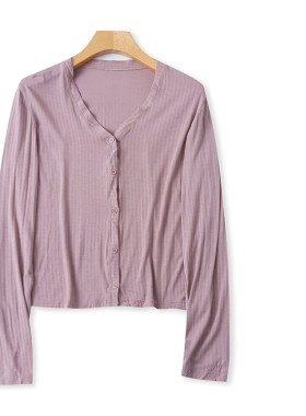 CC6308外贸欧美女士长袖开衫新款V领单排扣弹力修身百搭显瘦上衣