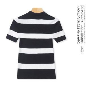 圆领弹力修身 早春新款 条纹显瘦上衣 针织衫 F8822外贸欧美女士短袖