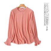 甜美女士衬衫 秋季 新款 外贸韩版 花边圆领套头长袖 宽松休闲显瘦衬衣