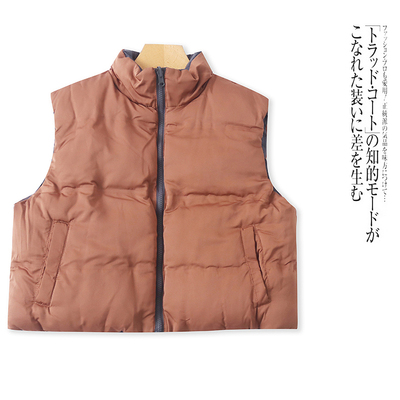 GG8692外贸欧美单女士棉马夹冬季新款立领拼色两面穿短款加厚马甲