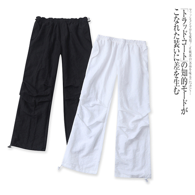 V6341外贸欧美单女士休闲裤春季新款松紧腰宽松纯色时尚直筒裤