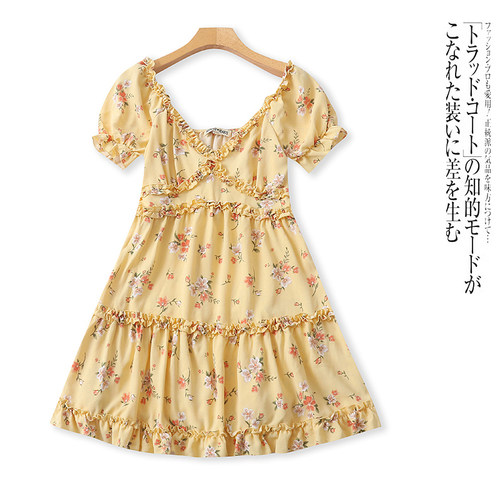 D9623外贸欧美单女生连衣裙春夏新款一字肩修身甜美显瘦碎花裙