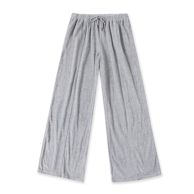 DD4263外贸欧美单女士休闲长裤秋季新款松紧腰毛巾料宽松阔腿裤