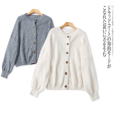 H5048外贸欧美女士毛衣冬季新款圆领单排扣宽松大码慵懒风针织衫