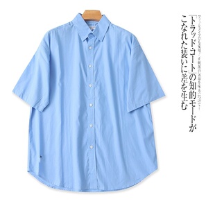 外贸日单女士短袖衬衫夏季新款翻领单排扣宽松简约慵懒风休闲衬衣