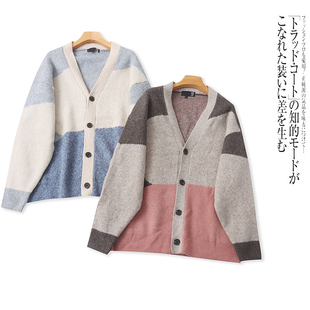 胖MM显瘦毛衣 V领拼色宽松大码 G5270外贸日单女士针织开衫 新款