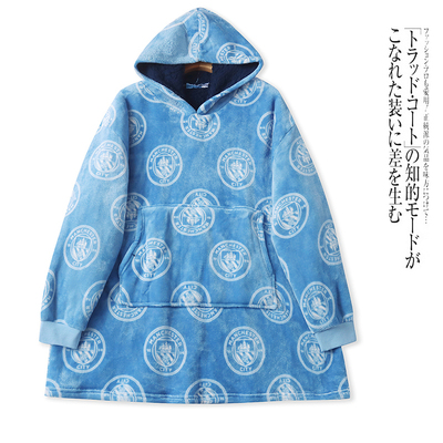 U1141外贸欧美毛绒加厚家居服睡袍冬连帽珊瑚绒宽松大码懒人浴袍