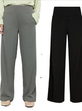 BB0254外贸欧美单女士直筒裤秋季新款松紧腰高腰纯色显瘦长裤