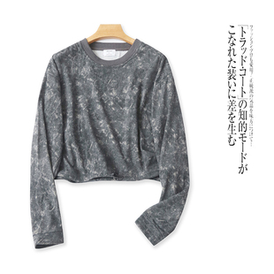 外贸欧美单女生薄绒卫衣秋季新款圆领套头宽松短款高腰学院风上衣