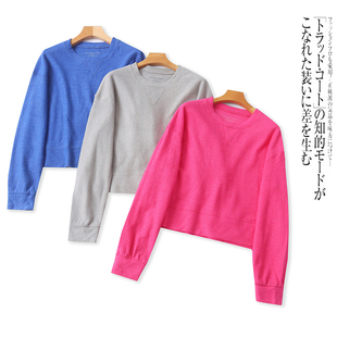 休闲上衣 圆领套头宽松短款 B5650外贸欧美单女生卫衣冬季 新款