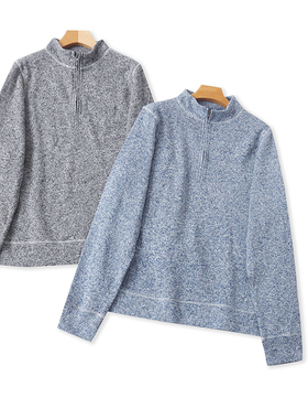 F2012外贸欧美男女同款上衣冬季新款立领半拉链套头加绒休闲卫衣