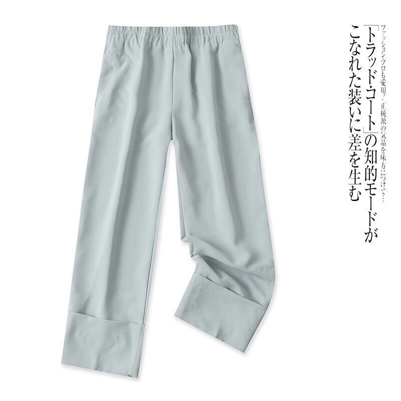 外贸欧美女士休闲裤2025新款松紧腰纯色宽松显瘦通勤风气质直筒裤 - 南通不二外贸服装批发出品