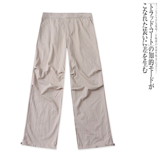 O6363外贸欧美褶皱工装裤女夏季束脚两穿半松紧高腰宽松直筒长裤