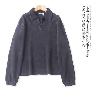 HH7485外贸欧美单男士小翻领拉链套头上衣新款时尚宽松绒面卫衣