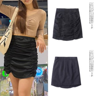 显瘦高腰短裙 高腰褶皱半身裙修身 外贸韩版 通勤风女士包臀裙新款