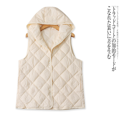 II9420时尚女士羽绒马夹冬季新款连帽绗缝百搭无袖坎肩马甲