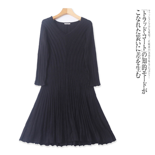 连衣裙 V领收腰显瘦气质中长款 B7463外贸欧美单女士针织裙春季 新款