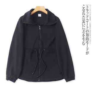 K6526外贸欧美单女士抓绒外套新款 翻领拉链收腰宽松休闲百搭上衣