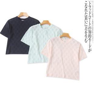 N7898外贸欧美时尚女生短款T恤新款圆领绣花设计减龄洋气短袖上衣