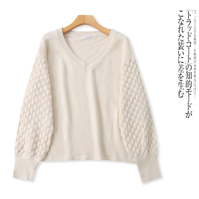 A4543外贸欧美单女士针织衫冬季新款V领套头宽松慵懒风显瘦毛衣