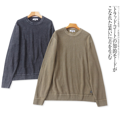 K5430外贸欧美单潮流男士休闲针织衫新款圆领套头宽松复古风毛衣