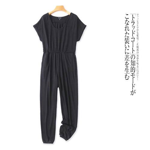 M567外贸欧美女士短袖连体裤夏季圆领收腰时尚宽松束脚长裤