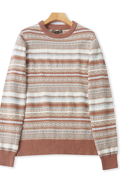 D4636外贸欧美单时尚花色毛衣新款圆领宽松女士休闲复古针织衫