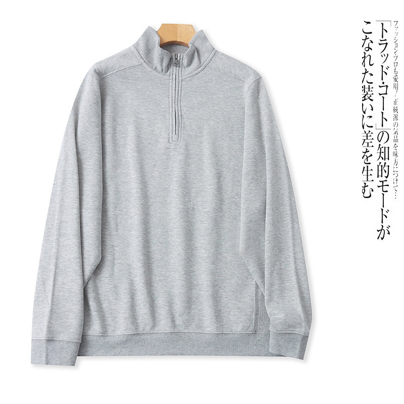 G1263外贸欧美单学院风男生卫衣新款立领半拉链套头加绒宽松上衣