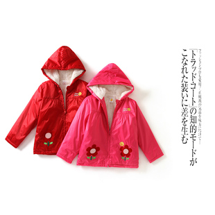外贸日单儿童棉衣冬季新款绣花设计女童甜美可爱连帽加绒棉服