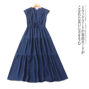 U4523外贸欧美单时尚气质连衣裙新款交叉V领高腰显瘦修身女装长裙