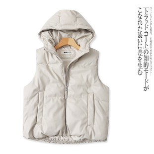 GG8554外贸欧美女士PU皮棉马夹冬季新款连帽无袖宽松百搭加厚马甲