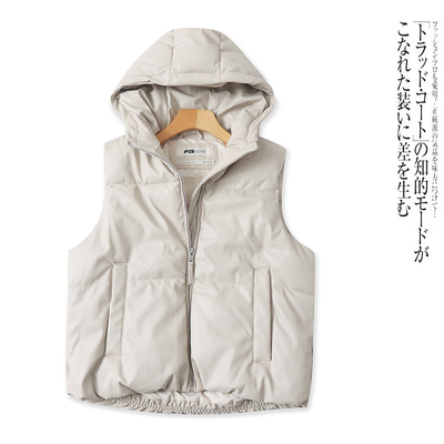 GG8554外贸欧美女士PU皮棉马夹冬季新款连帽无袖宽松百搭加厚马甲