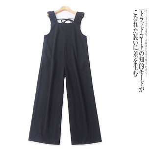 高腰宽松显瘦减龄阔腿裤 春新款 女士松紧背带裤 FF5637外贸日单时尚