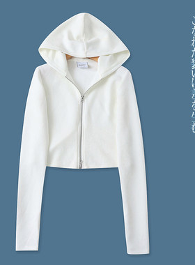 U5362外贸欧美单女生短款卫衣春季新款连帽修身百搭显瘦上衣