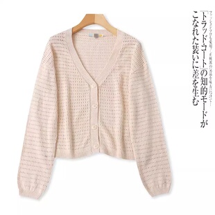 V领单排扣镂空设计宽松线衫 II5895外贸欧美单女士针织开衫 新款