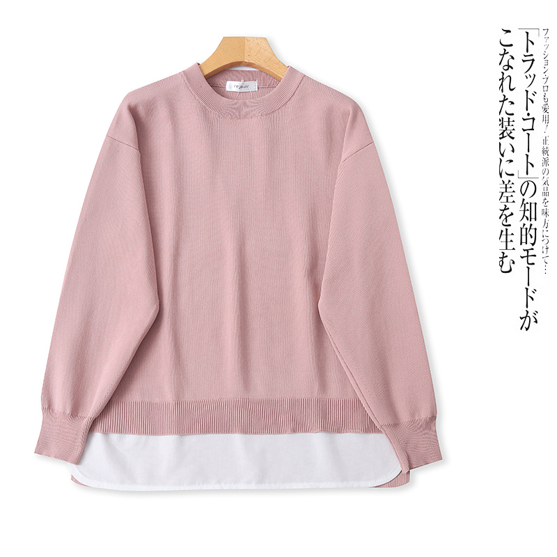 I7998外贸日单女士针织衫冬季新款圆领拼色宽松大码胖MM时尚毛衣