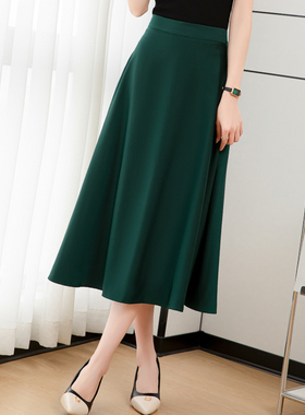 墨绿色半身裙春夏 a字裙子2025大码高腰百褶裙显瘦长裙复古大摆裙
