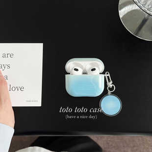 2代airpods4耳机套新款 ins小众高级感蓝色晕染英文Airpodspro2耳机壳挂件适用airpods3代耳机保护套苹果1
