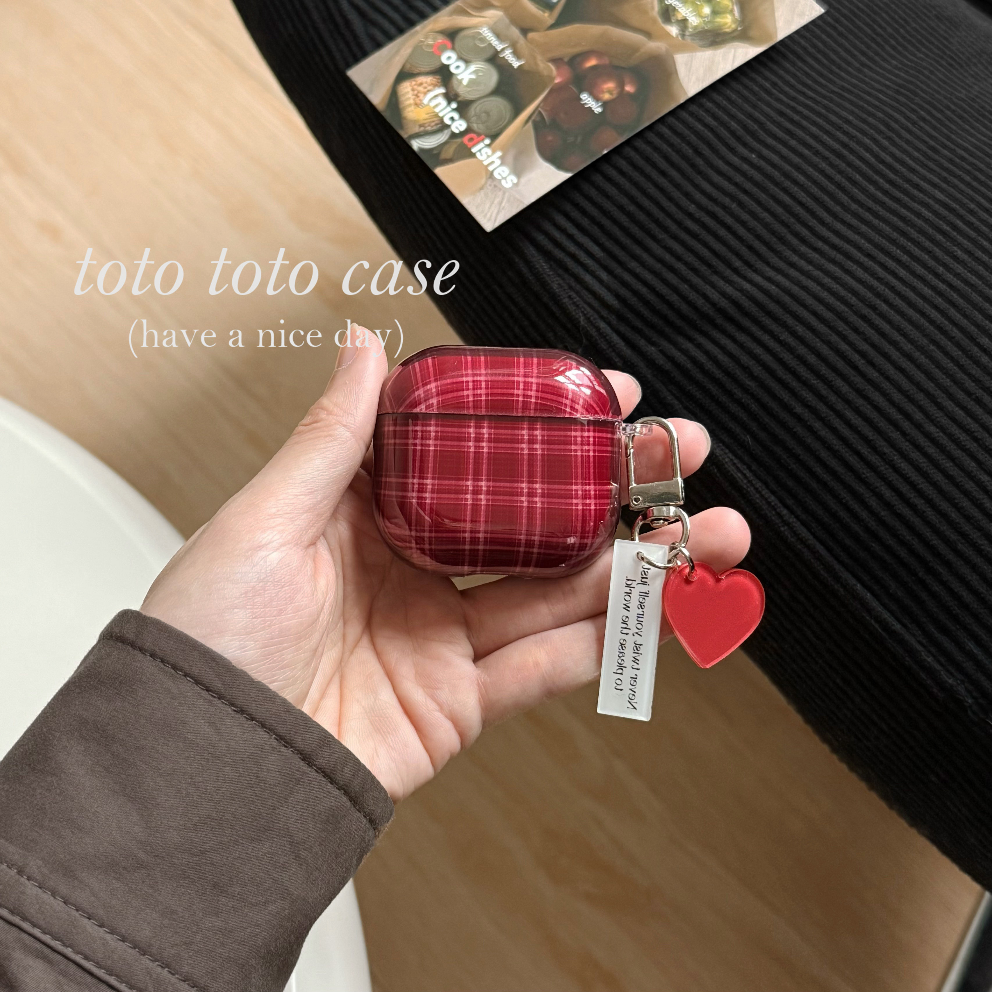 红色格纹半透Airpods4代耳机套
