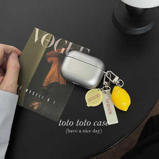 2代无线保护套Airpods3代电镀磨砂AirPods4耳机壳 ins清新立体柠檬英文挂件银色AirpodsPro耳机套适用苹果1