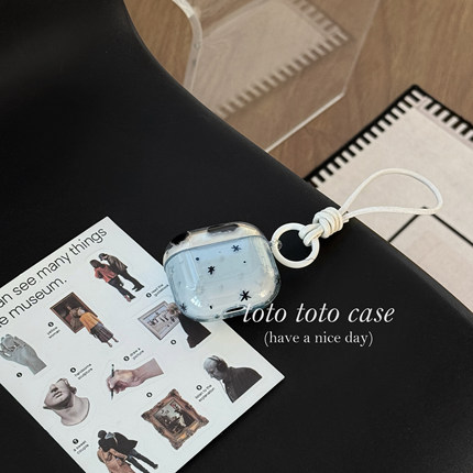 ins清新半透浅蓝色波点星星Airpods4代耳机套适用苹果2代蓝牙耳机壳AirPods3代小众挂绳Airpodspro2新款防摔