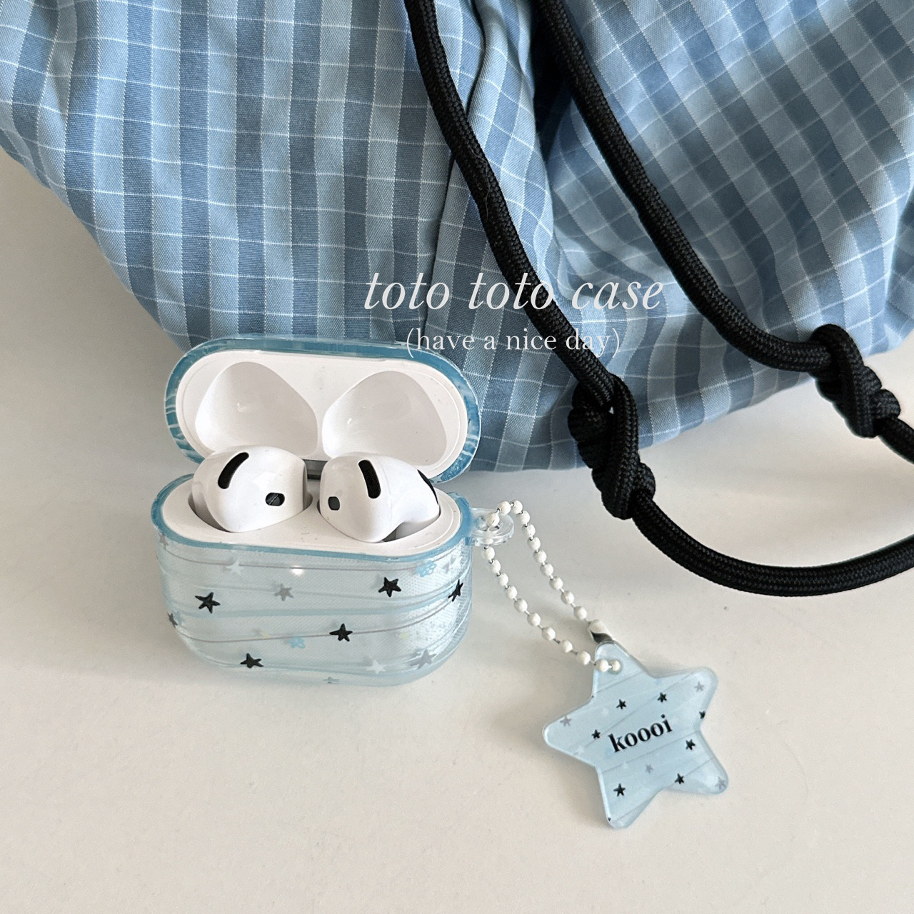 清新透蓝不规则条纹星星Airpods4/5耳机套适用苹果2代蓝牙耳机壳AirPods3代新款保护套挂件Airpodspro2防摔壳