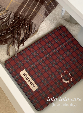 小众ins复古红色格纹平板iPad2021air4air5笔槽2020平板保护套ipad2022新年款苹果12.9寸皮质平板壳2023