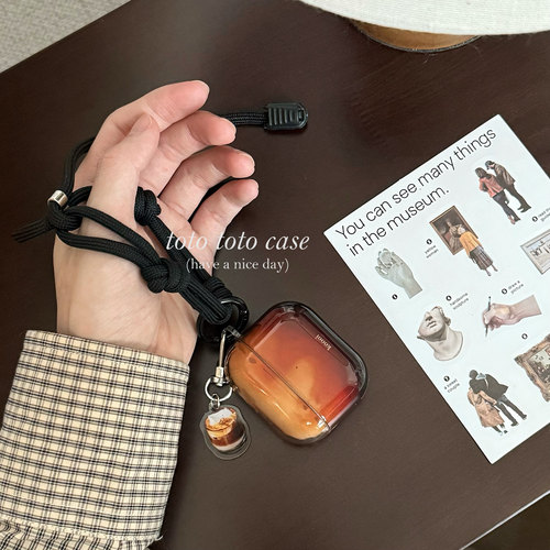 ins秋冬复古晕染咖啡渐变Airpods4代耳机壳适用苹果1/2代无线保护套编织绳拿铁挂件3代AirpodsPro3耳机套新款