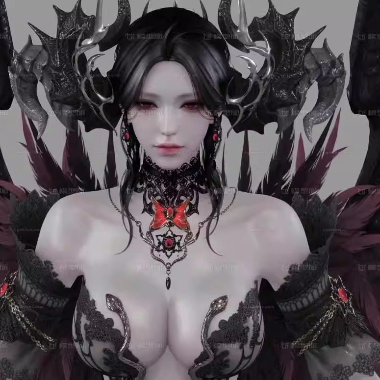 146-次时代暗黑双翼女魔王3d模型影视人物衣服模型源文件四边面